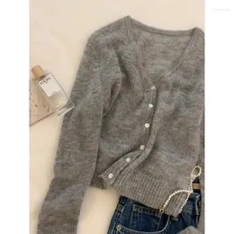 Kvinnors stickor Limiguyue Spring Autumn Soft Mohair tröja Cardigans Kvinnor Enkel bröst Causal Knit Coat Wool Cashmere Jumper Korean E156