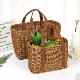 Sacos de compras imitação rattan grama tecido cesta saco mercearia frutas e vegetais armazenamento seaside praia férias piquenique