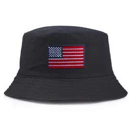 ベレーツブラックバケツハットUSAフォールド可能なユニセックスアメリカ旗旗釣り帽子の男性盆地旅行太陽ボンネットYD103を防ぐ