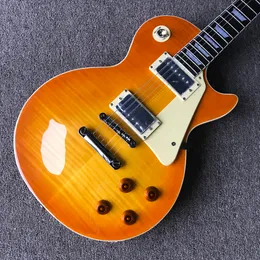 Loja personalizada, feita na China, guitarra elétrica de alta qualidade, guitarra laranja, hardware cromado, topo de bordo Honey Burst, entrega gratuita02