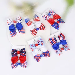 Girls Hair Bows Clip 4th Of July Independence Day Ribbon Bowknot Hairpins Star Stripes USA Flag Patriotic Hair Accessories 3pcs/Lot