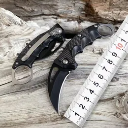 Small Folding Knife Portable Camping Knife Multi function Stainless Steel Outdoor Pocket Knife EDC Tool MINI Cutter Curved Blades Karambit Black