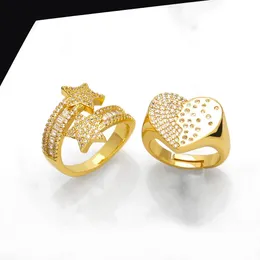 Bröllopsringar ocesrio Big White Crystal Heart for Women Copper Gold Plated Open Ring Star Beads Rectangle Jewelry Gift Rigk57 231101