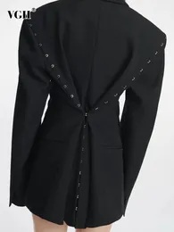 Jaquetas femininas VGH sólido irregular designer blazers para mulheres gola entalhada manga longa túnica emendada único breasted casaul blazer feminino 231031