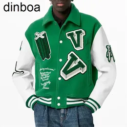 Мужские куртки Dinboa OEM на заказ с цепочкой из синели с вышивкой и кожаными рукавами, винтажная бейсбольная университетская куртка Letterman для мужчин 231031