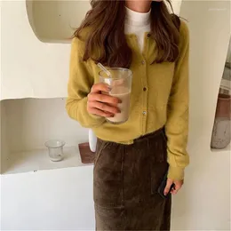 Mulheres malhas jodimitty mulheres cardigan cor sólida o-pescoço manga comprida botão primavera outono casual solto malha camisola casaco mulher coreano