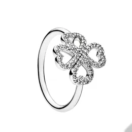 Sparkling Clover Ring Real Sterling Silver för Pandora Cz Diamond Wedding Designer Rings smycken för kvinnor Flickvän Gift Flower Rings med Original Box Set