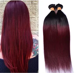 PASSION Ombre Straight Hair Weaves 4 Bundles Dark Red 1B 99J Burgund Brasilianisches Reines Haar 100 Echthaar-Webart Bundles3188158