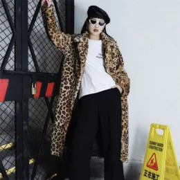 Women's Fur & Faux TRODEAM 2023 Fashion Leopard Print Coats Middle Length Winter Casual Loose Windbreaker