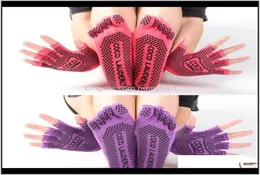Модные женские домашние носки для фитнеса и йоги Sile, противоскользящие комплекты перчаток без пальцев с полным носком для женщин Mh8Vo Sports Lsxvg9866319