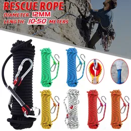 Cordas de escalada 10-50M 12MM Corda de escalada ao ar livre Conjunto de emergência Estática de resgate Rock Rapel Árvore Arborist Sling Cabo de alta resistência Corda de segurança 231101