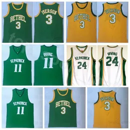 2018 High School St Patrick Kyrie Irving Jerseys 11メンズバスケットボールベテルアレンアイバーソンジャージ3 24チームグリーンイエローステッチ高品質