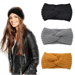 Festhattar Ny stickad knut kors pannband för kvinnor Autumn Winter Girls Hair Accessories Headwear Elastic Hair Band Hårtillbehör