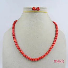 Necklace Earrings Set 8MM High-quality Natural Coral Necklace/handcrafted The Most Beautiful Gift For Women 19"