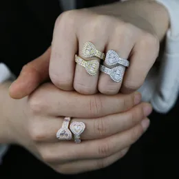 Einstellgröße Herzform Ring mit vollen 5A CZ asphaltiert silbergold rossee offene Bandringe für Frauen Männer Hip Hop Ringe Schmuck Schmuck