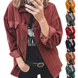 Women's Jackets 2023 AutumnWinter Corduroy Button Up Cardigan Long Sleeve Lapel Loose Thickened Shirt Wear 231031