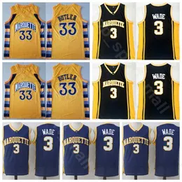 College Marquette Golden Basketball 33 Butler Jersey Dwyane Wade 3 Men Stitched University Black Yellow Uniforms Top Quality