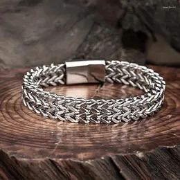 Bracciale rigido quadrato maschile classico braccialetto da uomo squisito in acciaio inossidabile semplice fibbia magnetica per ragazzo regalo di gioielli a mano punk hip-hop