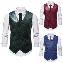 Men's Vests 897504629 Men's Red Paisley Double Breasted Dress Vest 2023 Brand Slim Fit Formal Business Sleeveless Waistcoat Men Chaleco