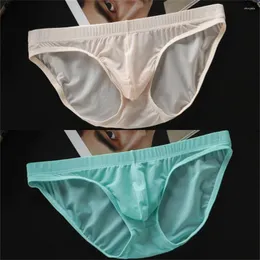 Underpants 2pcs/set m-4xl 남성 얼음 실크 속옷 울트라 칭한 낮은 허리 반투명 브리프 여름 섹시한 남성 플러스 사이즈 팬티