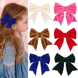 헤어 액세서리 Oaoleer Sweet Girls Velvet Bow Clips 단색 수제 Bowknote Hairpins Barrettes Kide Headwear Baby