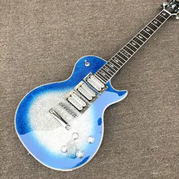 Loja personalizada, feita na China, guitarra elétrica de alta qualidade, hardware cromado, guitarra azul, captador de três peças, frete grátis