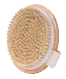 Escova redonda de cerdas de javali natural, escova de massagem para circulação de celulite, spa, alça de bambu, chuveiro, escova corporal, massagem nas costas 4630835