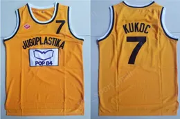 Мужчины Moive Toni Kukoc Jersey 7 Желтый баскетбол Jugoplastika Split Pop майки все сшиты для спортивных фанатов, дышащая бесплатная доставка