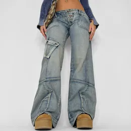 Pantalones de mujer Capris Moda callejera para mujer Personalidad Denim irregular Diseño dividido Sense Wash Jeans Cintura baja Pantalones acampanados sueltos 231101