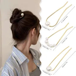 Forcina per capelli a forma di U con perle per donna, fermaglio in metallo, bastoncini per capelli, strumenti per lo styling dei capelli, accessori per capelli da sposa, gioielli