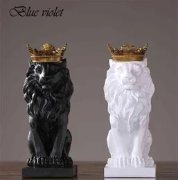 Modern Resin Animal Statue Golden Crown Black Lion Figurine for Home Decoration Accessories Living Room Desk Decor 2108279503974