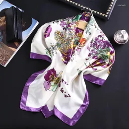 Eşarplar Kadın Çiçek Baskılı Saplama Çanta Çok Fonksiyonlu Baş Kafa Sarısı Femme Foulard Soie Seyin Saten Mendil Bandana İpek Eşarp 90