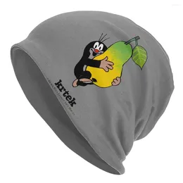 Berets segurando uma pêra Krtek The Mole outono feminino gorros finos duplos usados chapéus de ciclismo