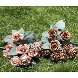 Flores decorativas grinaldas flores decorativas simation seda falsa flor planta artificial pintura a óleo rosa casamento buquê de noiva ho dhwmd