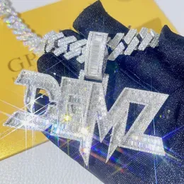 Charms Anpassad elegant bokstav Charm Pass Diamond Tester VVS Baguette Cut 925 Silver Name Necklace Hip Hop Pendant Chain 231031