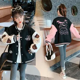 Jackor Girls Baseball Uniform Jacket Spring Autumn Fashion Bomber Jacket Kids Street Hip-Hop Retro Casual All-Match Outerwear Top 4-14Y 230331