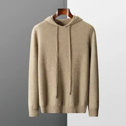 Herrtröjor Mvlyflrt Men's Onepiece ReadyTowear Hoodie 100 Merino Wool Sticked Sweatshirt Autumn Winter Casual Large Top Long Sleeved 231101