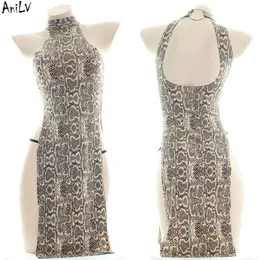 Ani Women High Slit Python Pattern Halter Dress Comple Comple Sexy Sexy Snakeskin Lightdress Cosplay Cosplay