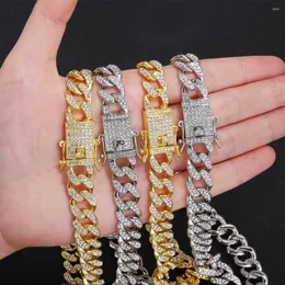 Pendanthalsband 13 mm Iced Out Cuban Necklace Chain Hip Hop Jewelry Choker Gold Silver Color Rhinestone CZ CLASP FÖR MENS RAPPER LINK