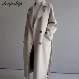 Dameswolmix Winter Beige Elegante wolmix Dames Koreaanse mode Zwarte lange jassen Vintage minimalistische wollen overjas Kameel Oversize Uitloper 231101