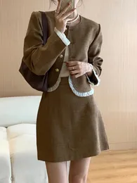 Two Piece Dress Suit For Women Blazer Sets With Skirt Fashion Two-piece Long Sleeve Ruffles Coats A-Line Mini Skirts Vintage 2023 Autumn