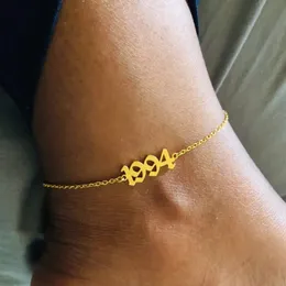 アンクレットステンレス鋼の誕生年初期アンクルブレスレット女性のための古い英語1997 1998 1999 Anklet Leg Chain Boho Jewerly 231101