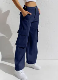 Jeans da uomo Pantaloni cargo tinta unita a vita bassa Pantaloni cargo dritti multitasche con bottoni moda americana da donna Personalità streetwear 231101