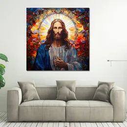 Poster de lona foto imagem impressão abstrata jesus cristo vitral emoldurado pintura para sala estar decoração da parede