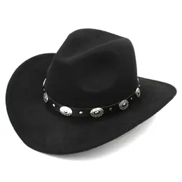 Damesmode Western Cowboyhoed met oprolbare rand Vilt Cowgirl Sombrero Caps met bezaaide leren riem258w