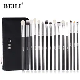 Makeup Brushes BEILI Black Makeup Brushes 15Pcs Goat Hair eyebrow Eyeshadow Eyeliner Blending brush set With Bag High Quality Professional 231031