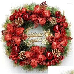 Ghirlande di fiori decorativi Fiori decorativi Ghirlanda di Natale Grande fiore rosso Bacca Navidad Festa Parete Porta Finestra Camino Scala Dh9Yz