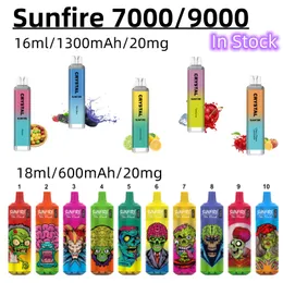 오리지널 크리스탈 7000 9000 퍼프 e 담배 20mg 일회용 vape 펜 1300mAh 충전식 배터리 10 맛 2% 3% 5% 용량 16ml 18ml 할로윈 크리스마스 스타일