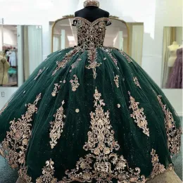 Ball Emerald Quinceanera zielone sukienki 2024 Kequinowe aplikacje Sweet 15 Vestido de Quinceanera Plus Size Girls Gown z muszką z muszką