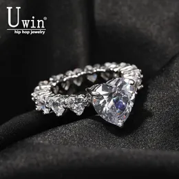 Обручальные кольца UWIN Heart Full Bling Iced Out Розовый кубический циркон AAA Роскошные модные хип-хоп ювелирные изделия в подарок Drop 231101